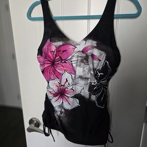 Christina Black and Pink Floral Tank Top